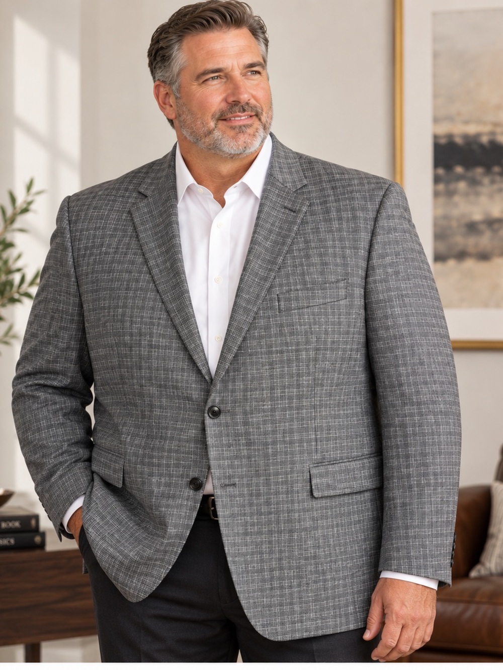 Michael Kors Men's 54R Gray Plaid Wool Blend Blazer Sport Coat